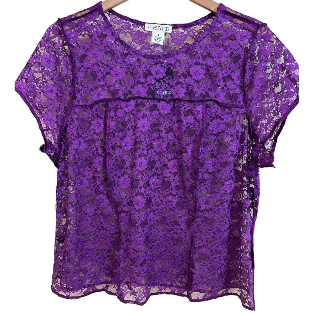 Sexy Sheer Torrid 1X CROP TOP Purple Haze Stretch Lace Festival Festi Blouse NEW - Picture 2 of 13